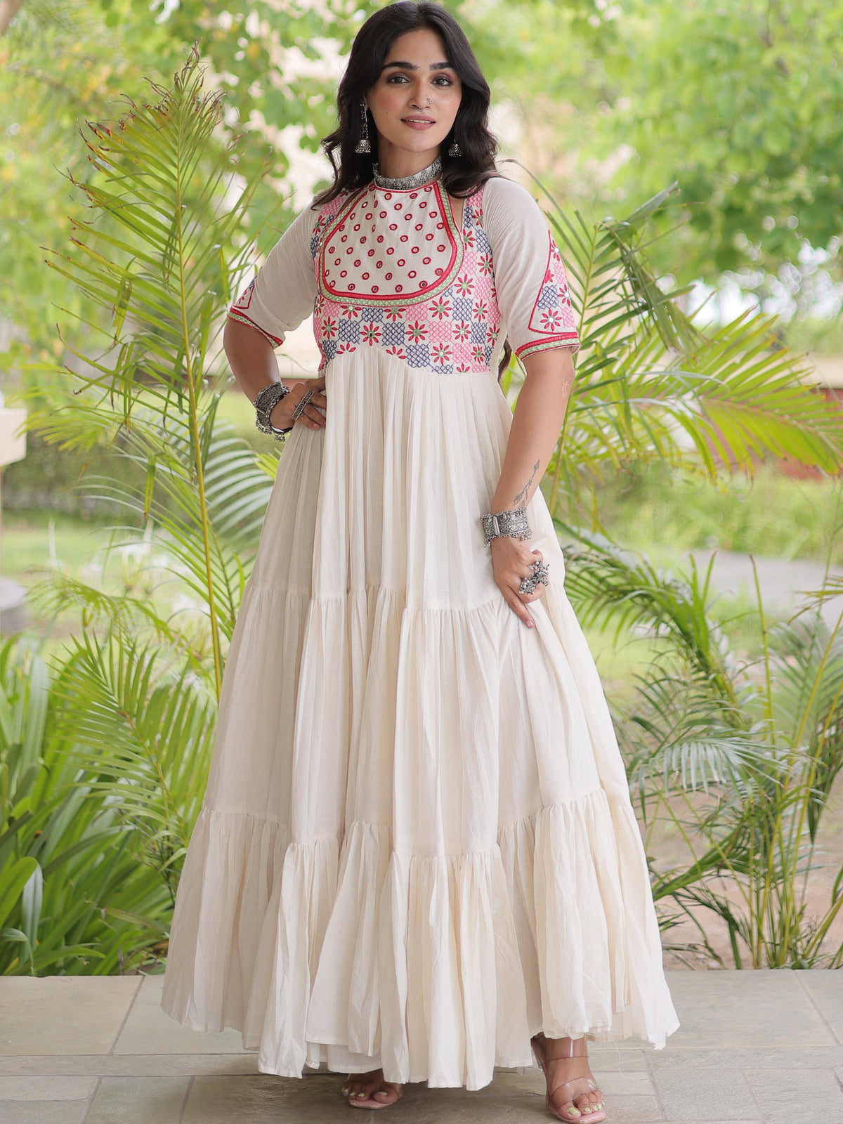 Kora Cotton Multi Thread Embroidered Gown
