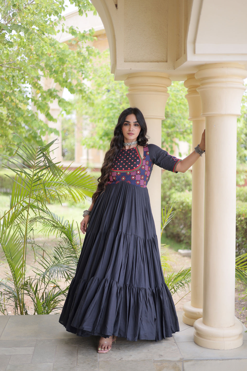 Kora Cotton Multi Thread Embroidered Gown