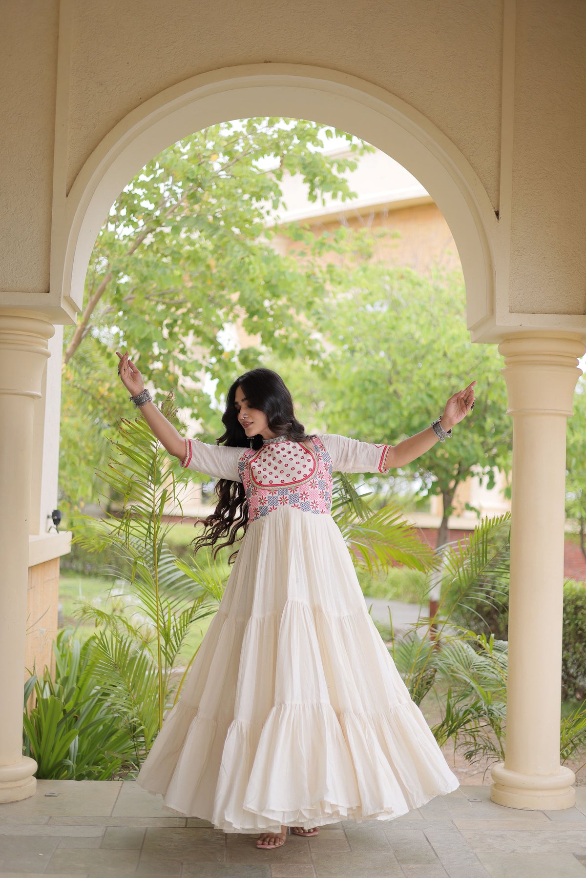 Kora Cotton Multi Thread Embroidered Gown