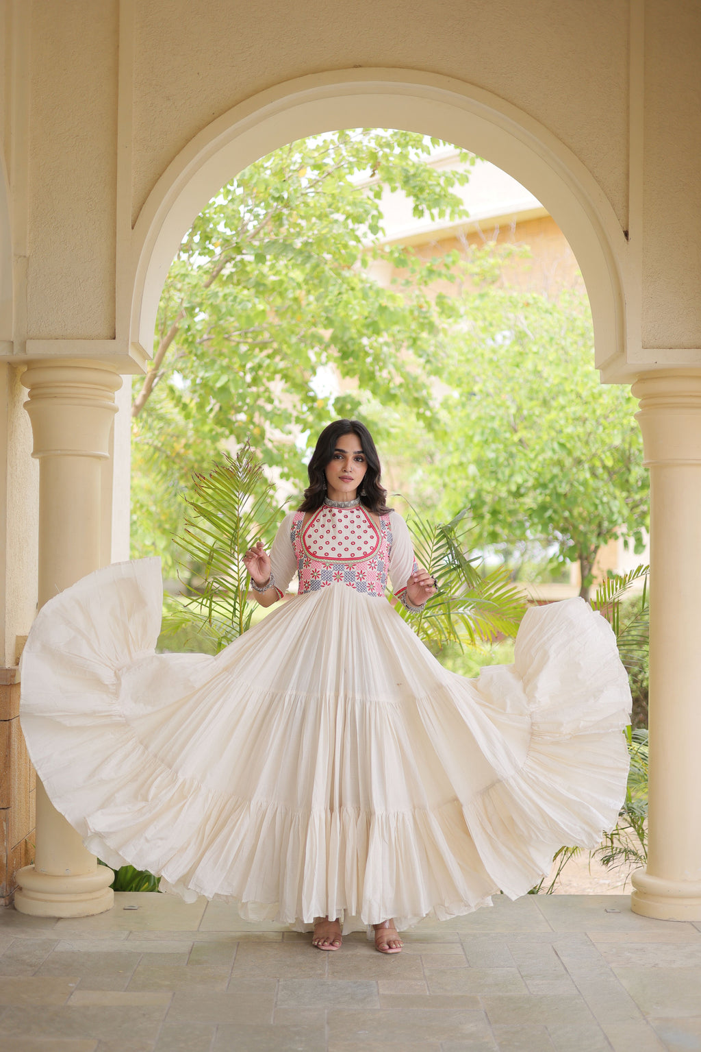 Kora Cotton Multi Thread Embroidered Gown