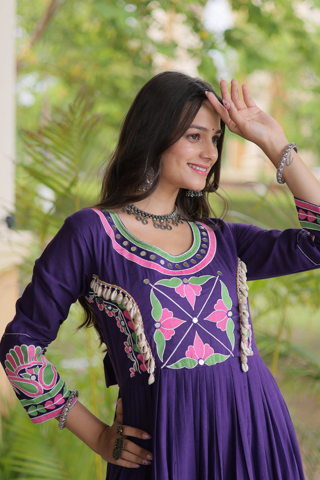 Kora Cotton Multi Thread Embroidered Navratri Gown