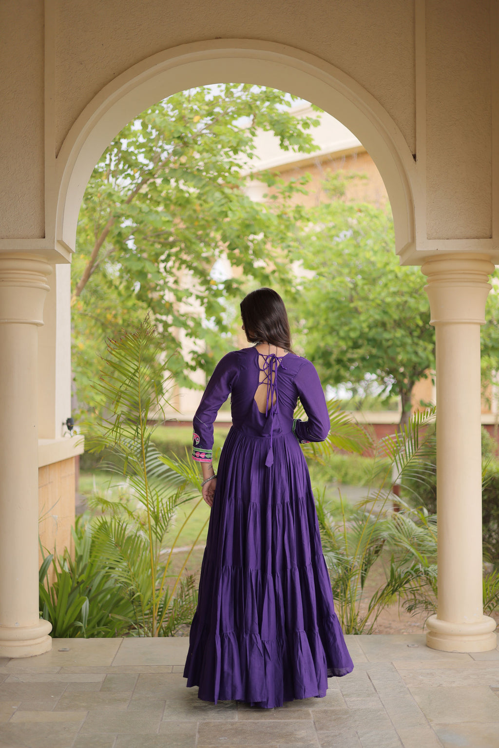Kora Cotton Multi Thread Embroidered Navratri Gown
