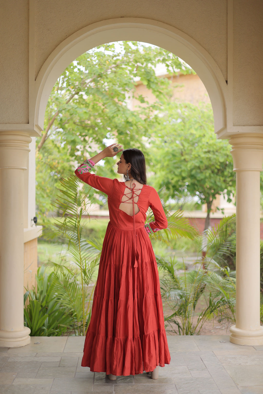 Kora Cotton Multi Thread Embroidered Navratri Gown