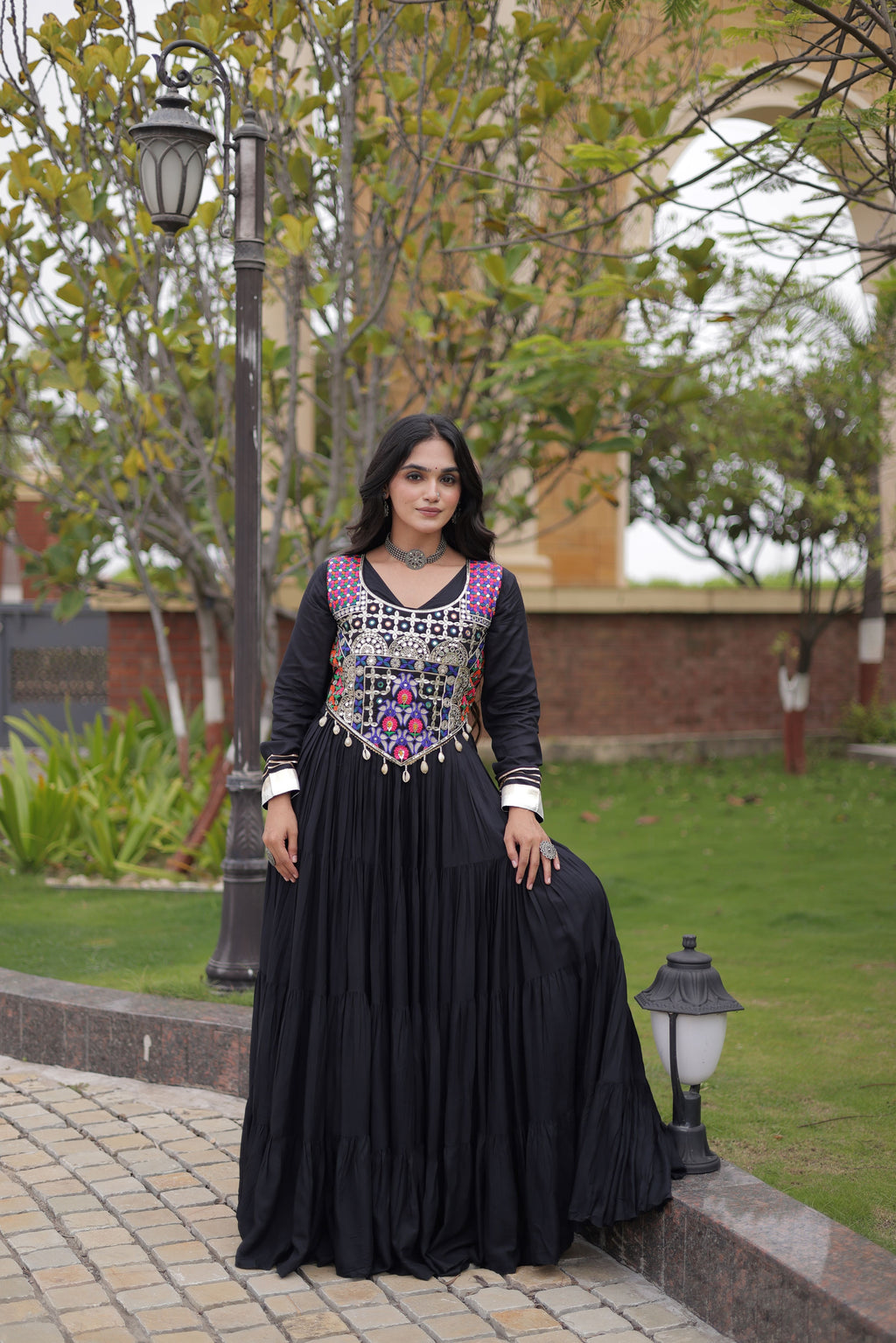 Rayon Thread and Mirror Work Navratri Lehenga