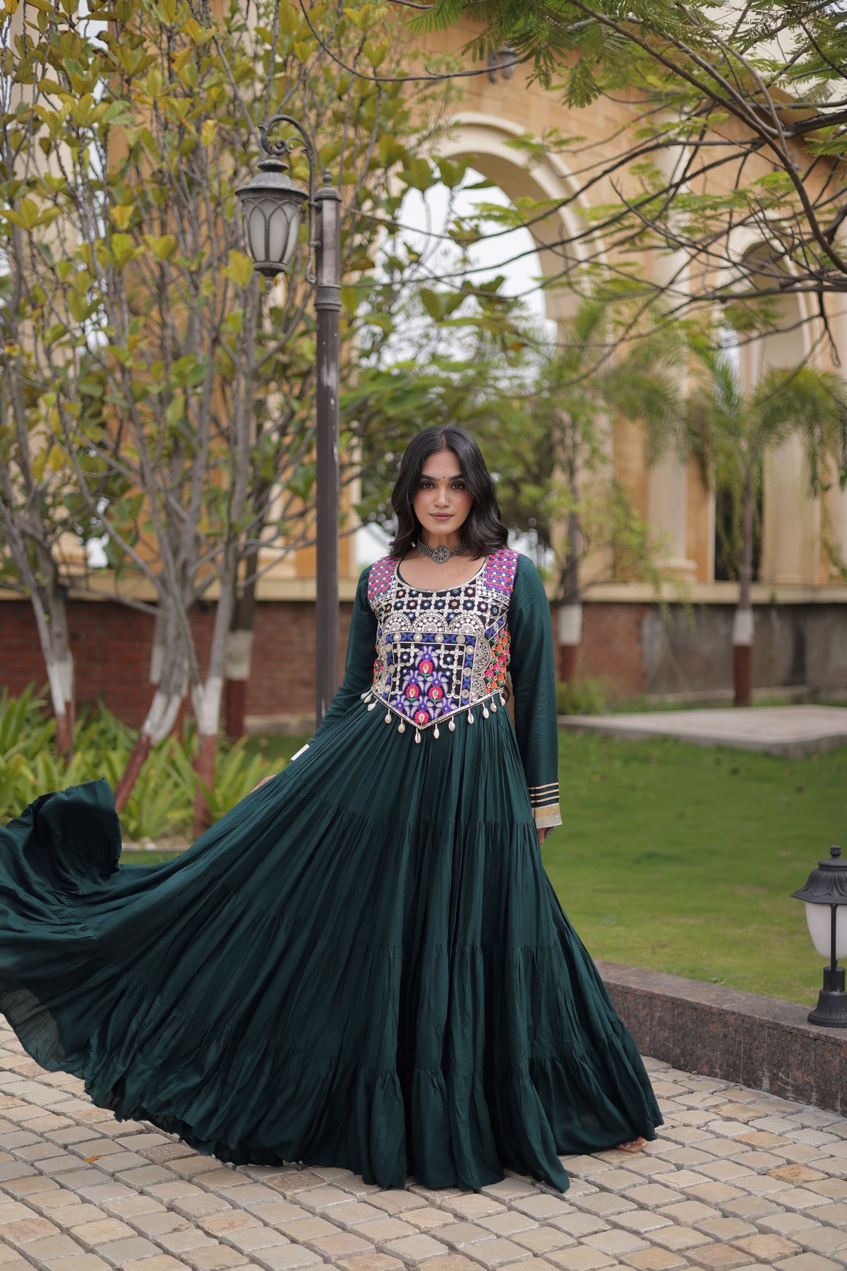 Rayon Thread and Mirror Work Navratri Lehenga