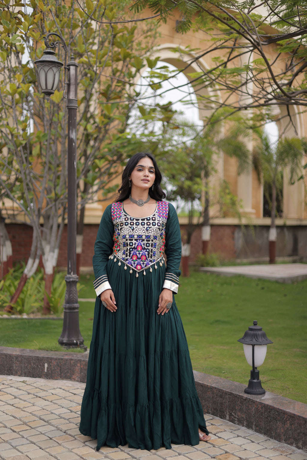 Rayon Thread and Mirror Work Navratri Lehenga