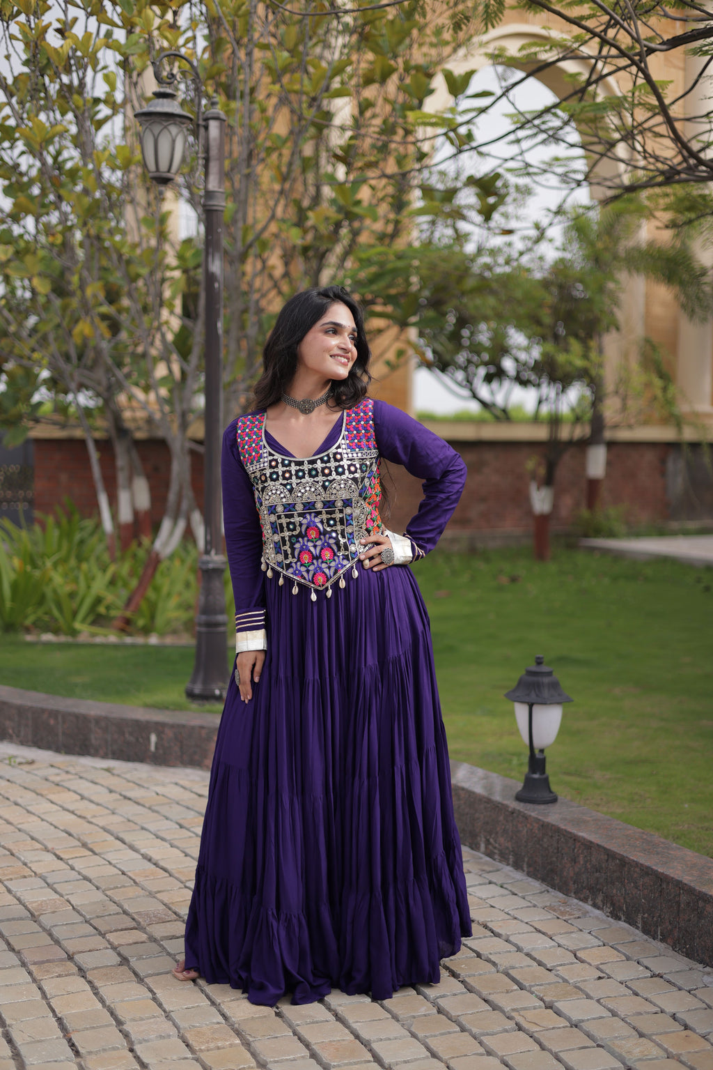 Rayon Thread and Mirror Work Navratri Lehenga