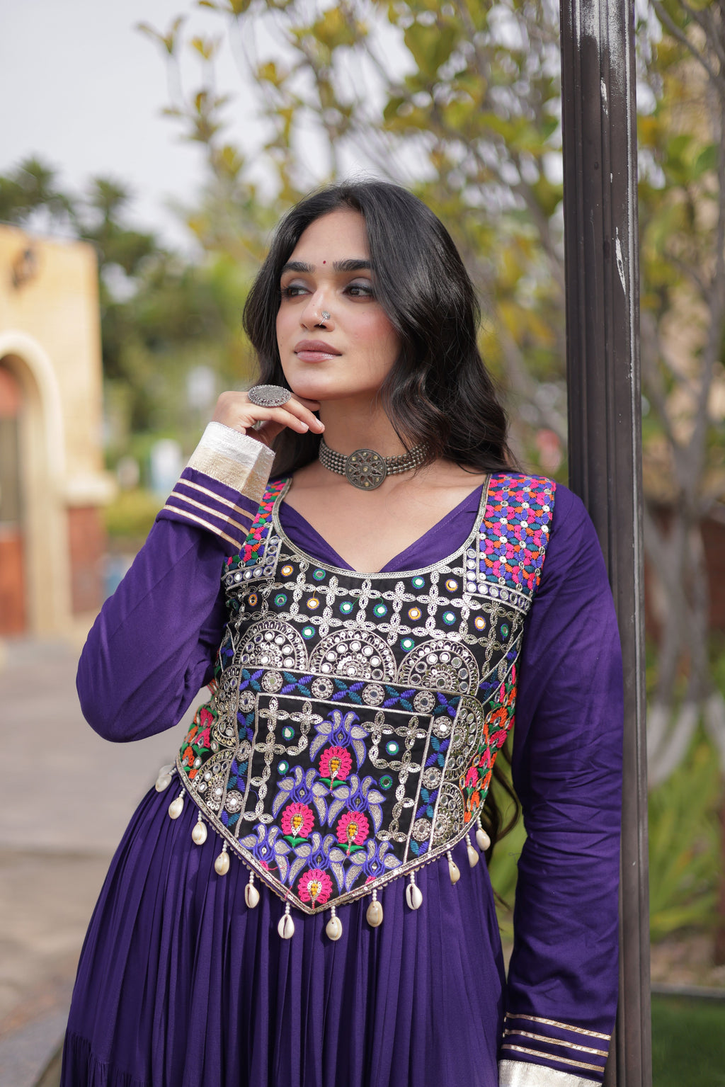 Rayon Thread and Mirror Work Navratri Lehenga