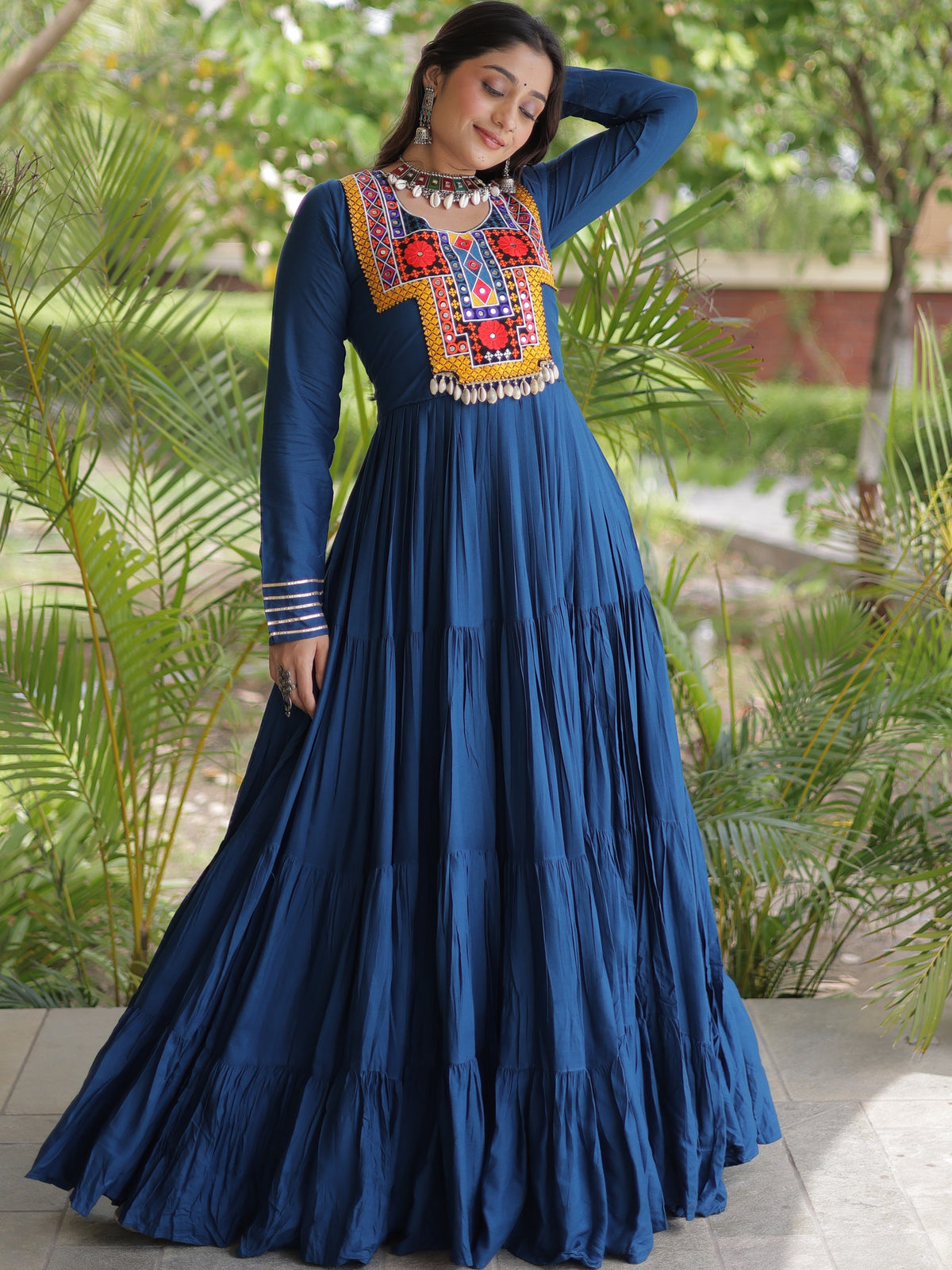 Rayon Mirror Work Navratri Gown