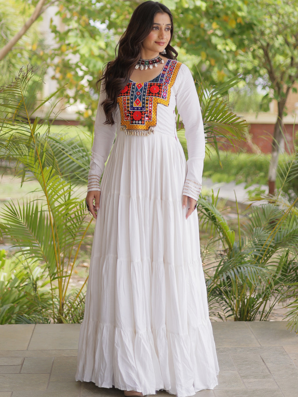 Rayon Mirror Work Navratri Gown