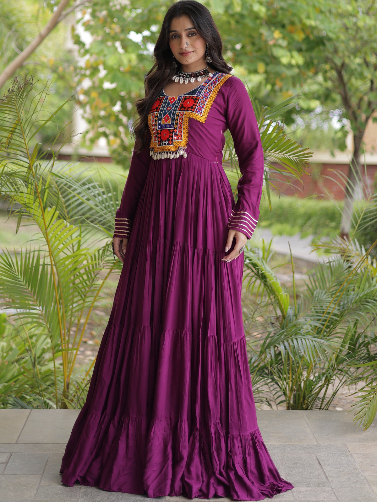 Rayon Mirror Work Navratri Gown