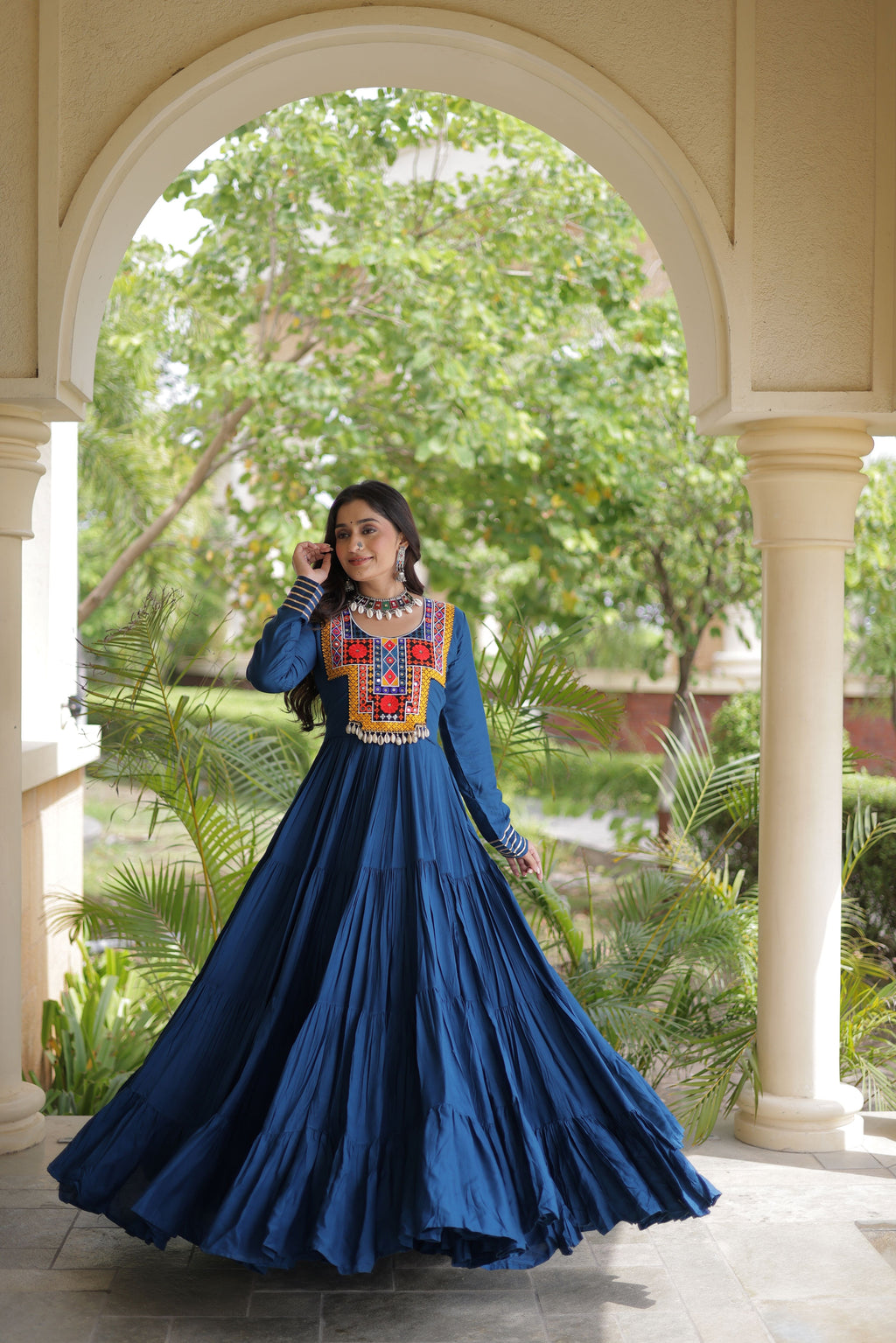 Rayon Mirror Work Navratri Gown