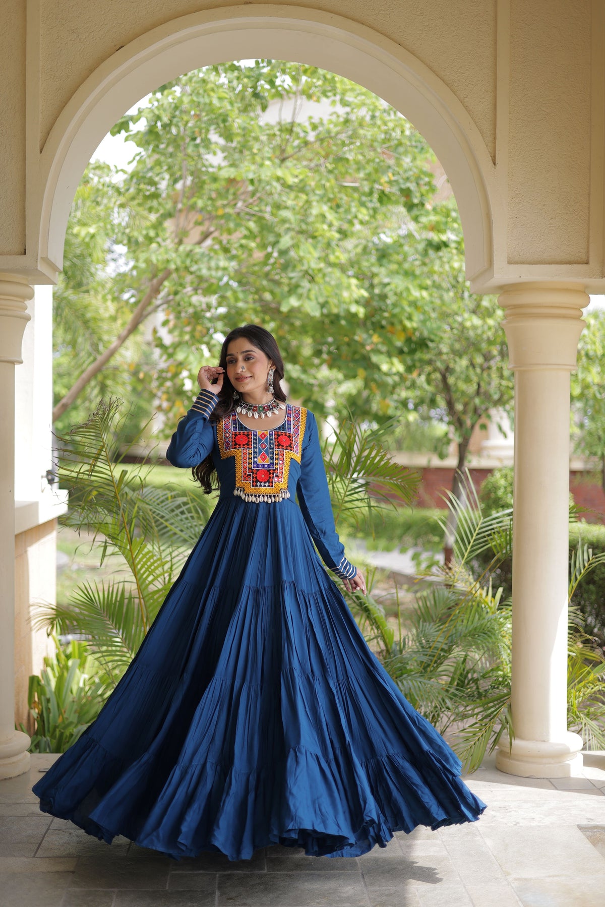 Rayon Mirror Work Navratri Gown