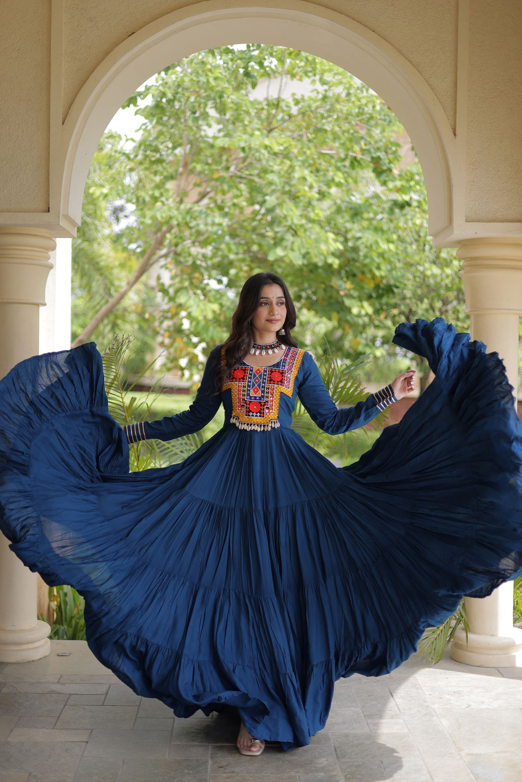 Rayon Mirror Work Navratri Gown