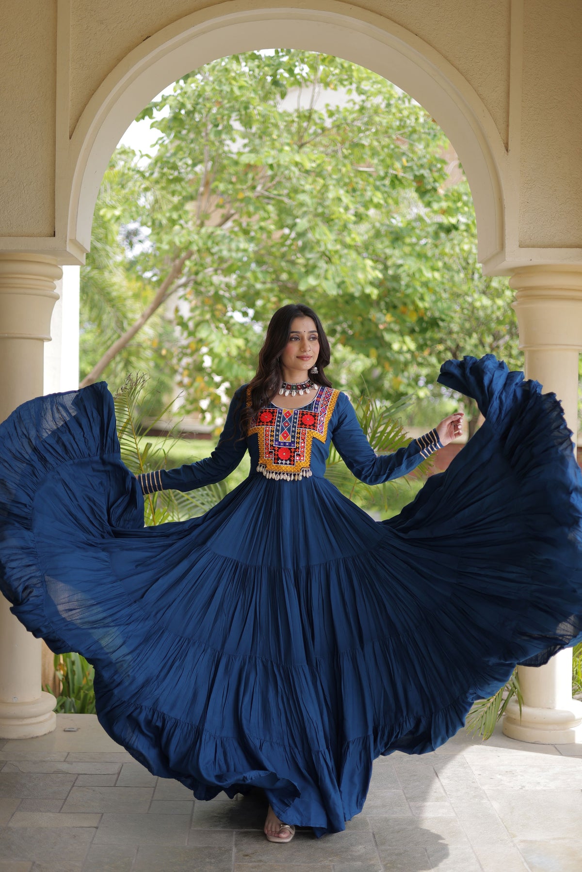 Rayon Mirror Work Navratri Gown