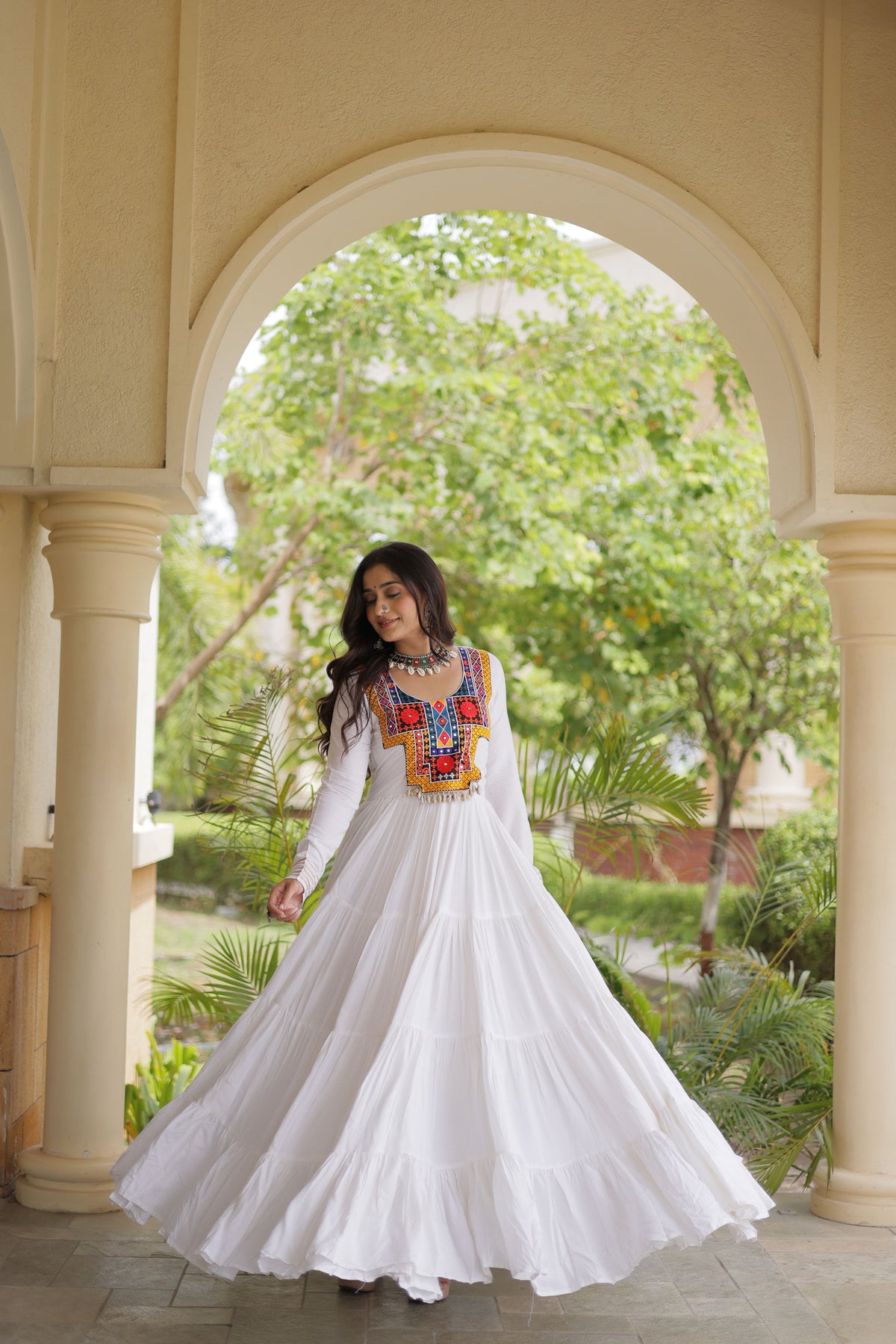 Rayon Mirror Work Navratri Gown