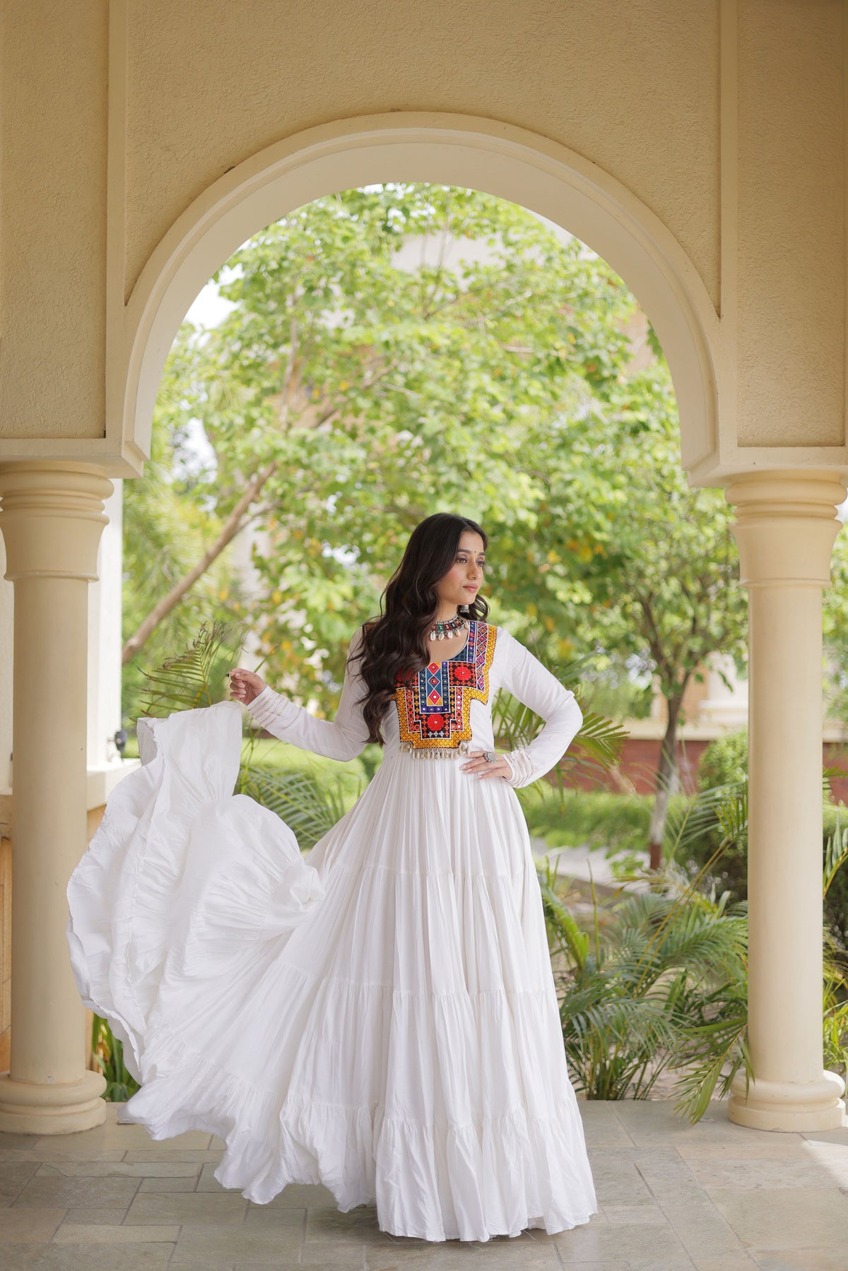 Rayon Mirror Work Navratri Gown