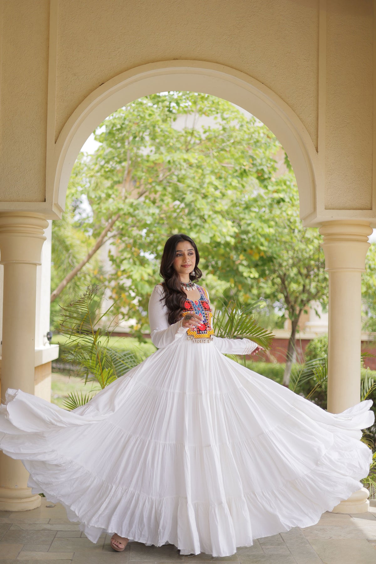 Rayon Mirror Work Navratri Gown