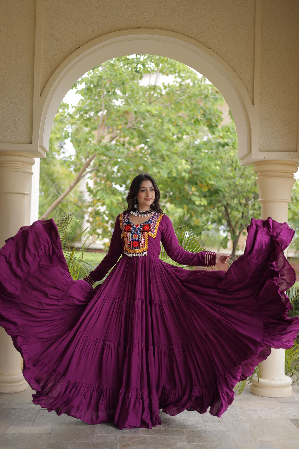 Rayon Mirror Work Navratri Gown
