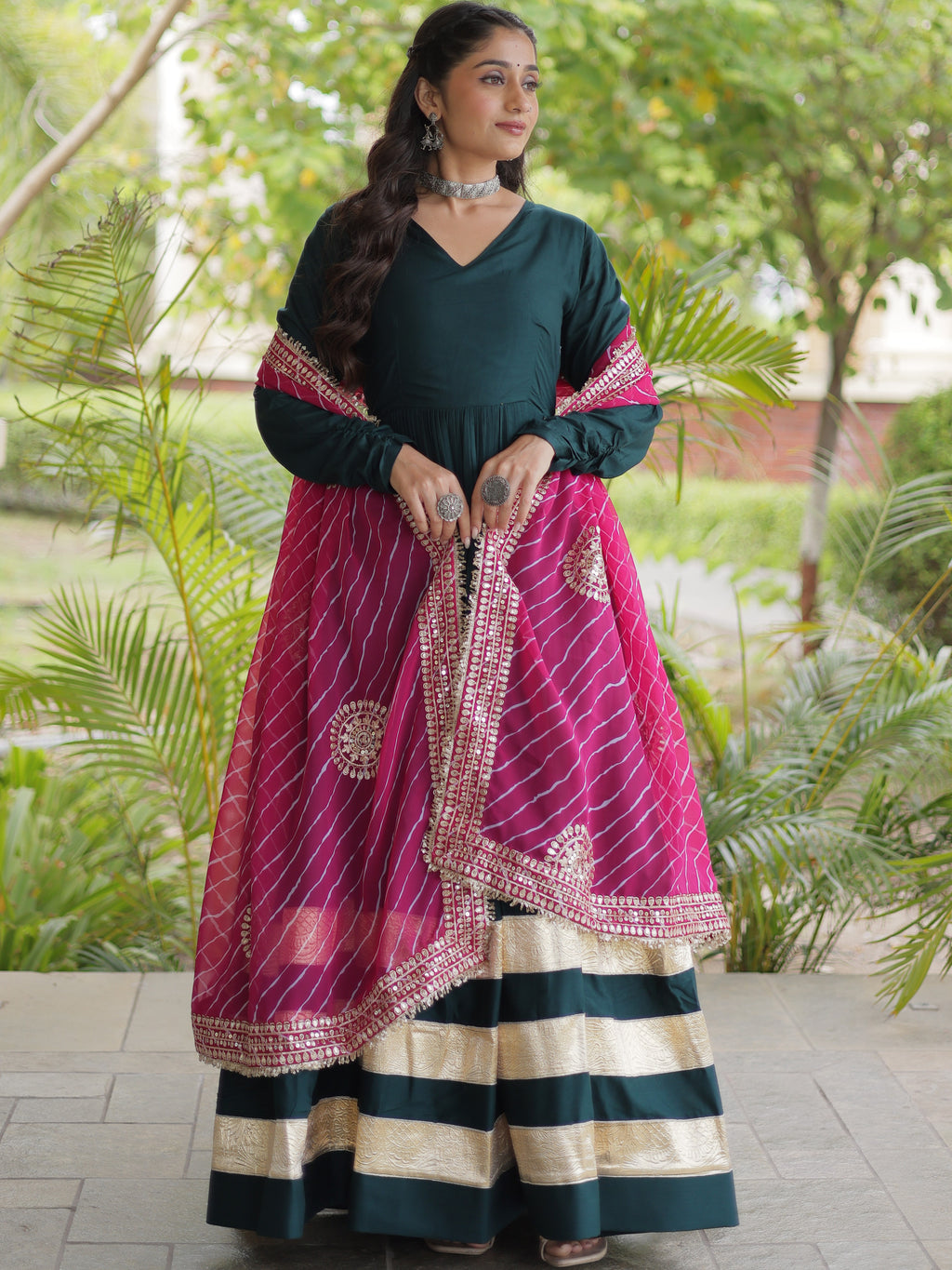 Rayon Leheriya Printed Navratri Gown