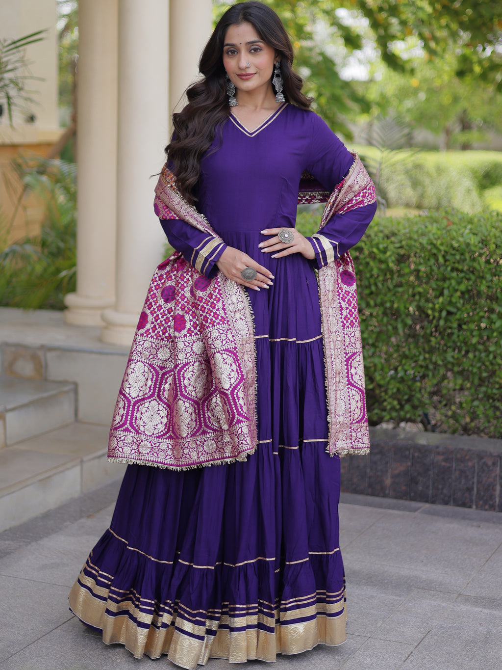 Rayon Plain Navratri Gown With Heavy Dupatta