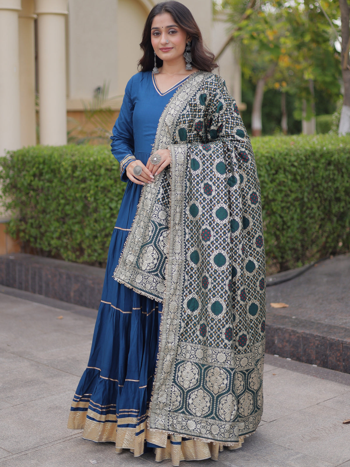 Rayon Plain Navratri Gown With Heavy Dupatta