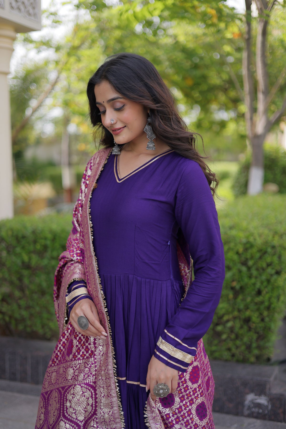Rayon Plain Navratri Gown With Heavy Dupatta