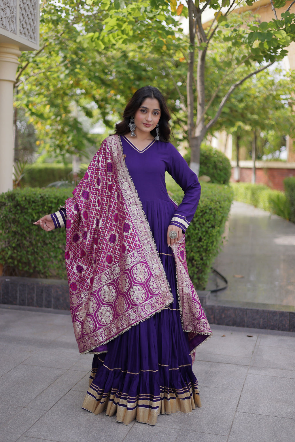 Rayon Plain Navratri Gown With Heavy Dupatta