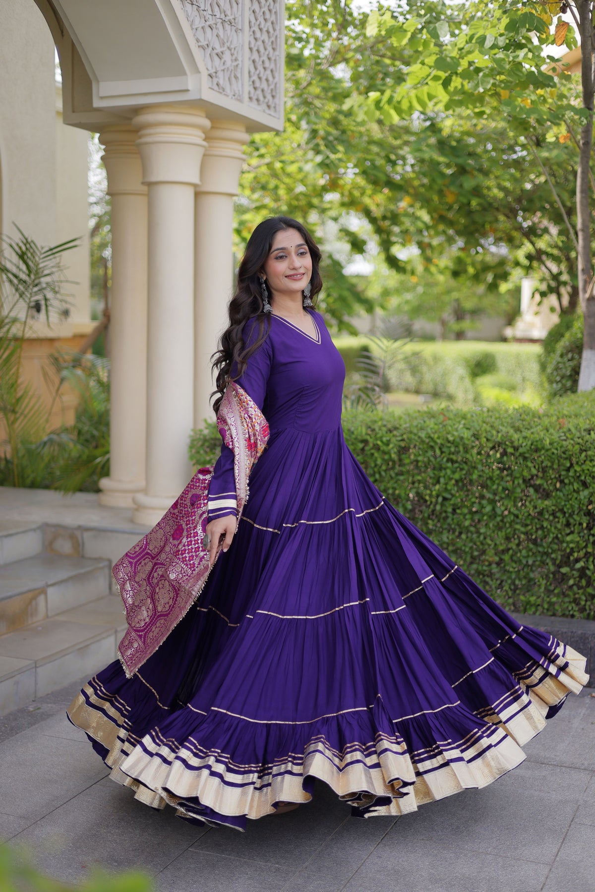 Rayon Plain Navratri Gown With Heavy Dupatta