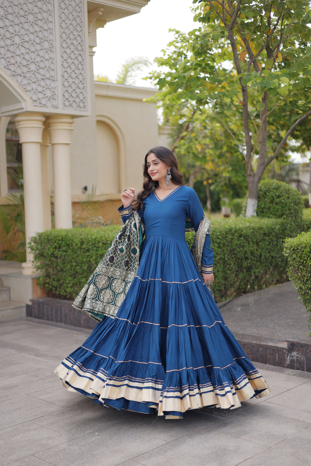 Rayon Plain Navratri Gown With Heavy Dupatta