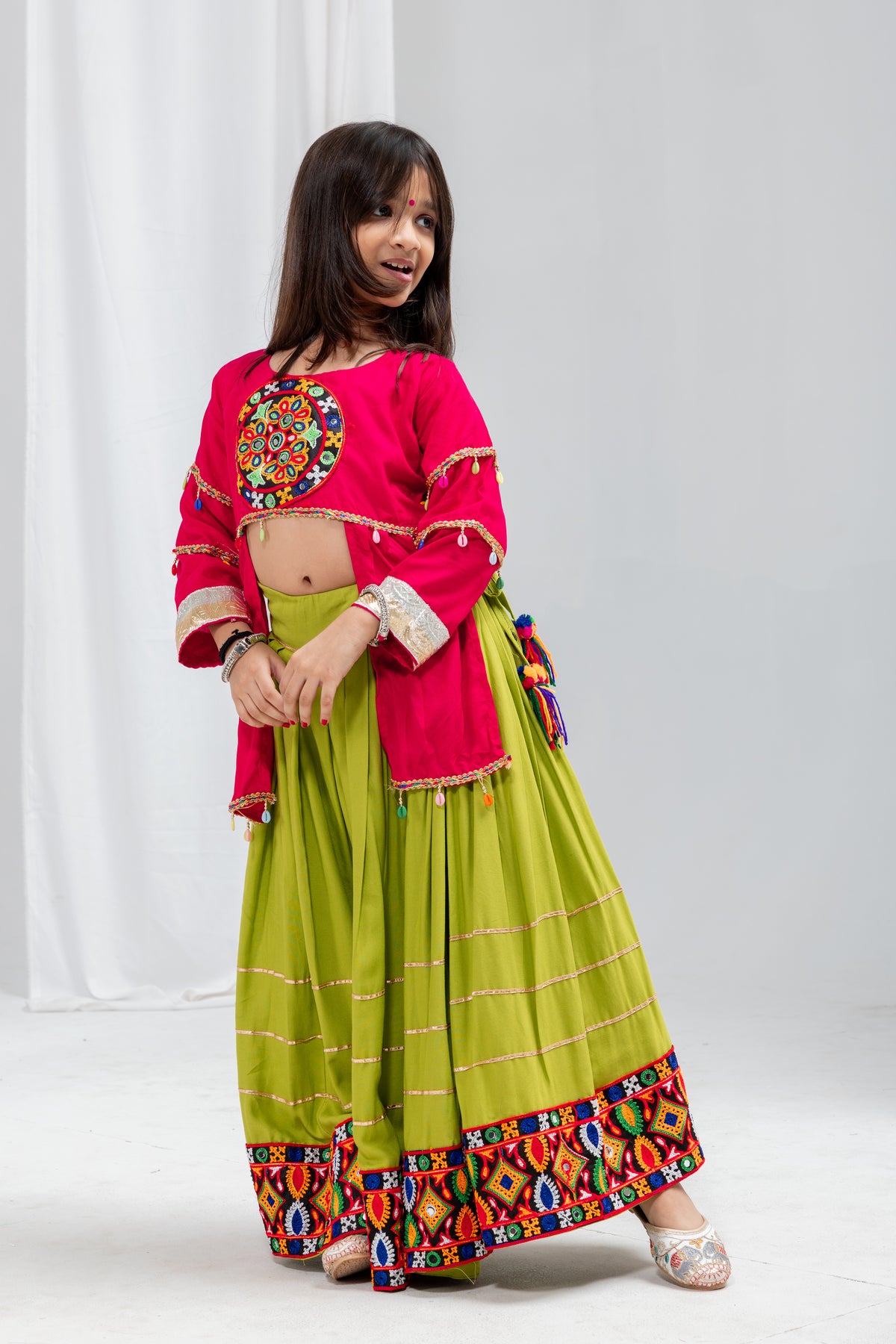 Pure Rayon Mirror Work Kids Navratri Lehenga