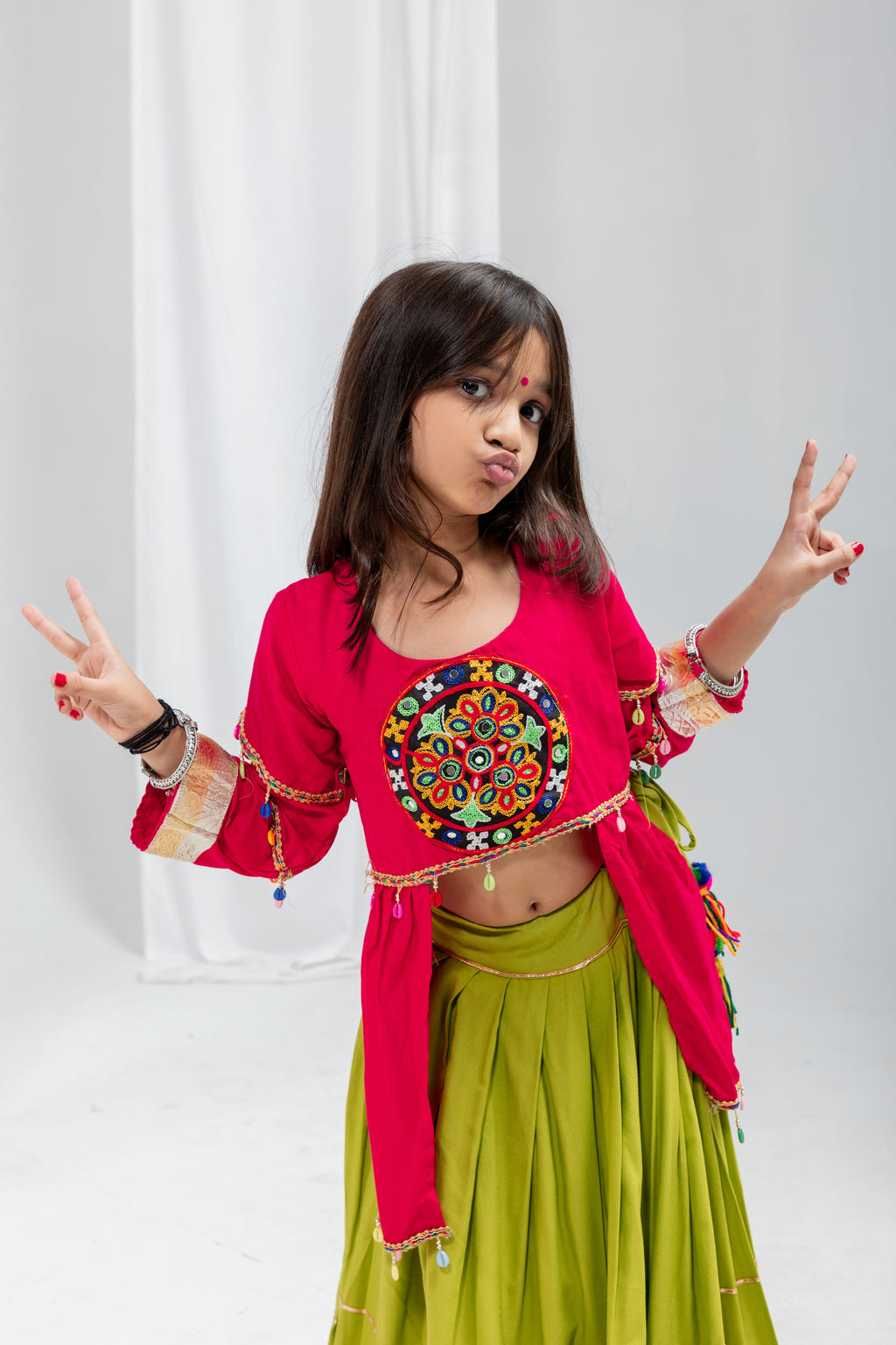 Pure Rayon Mirror Work Kids Navratri Lehenga