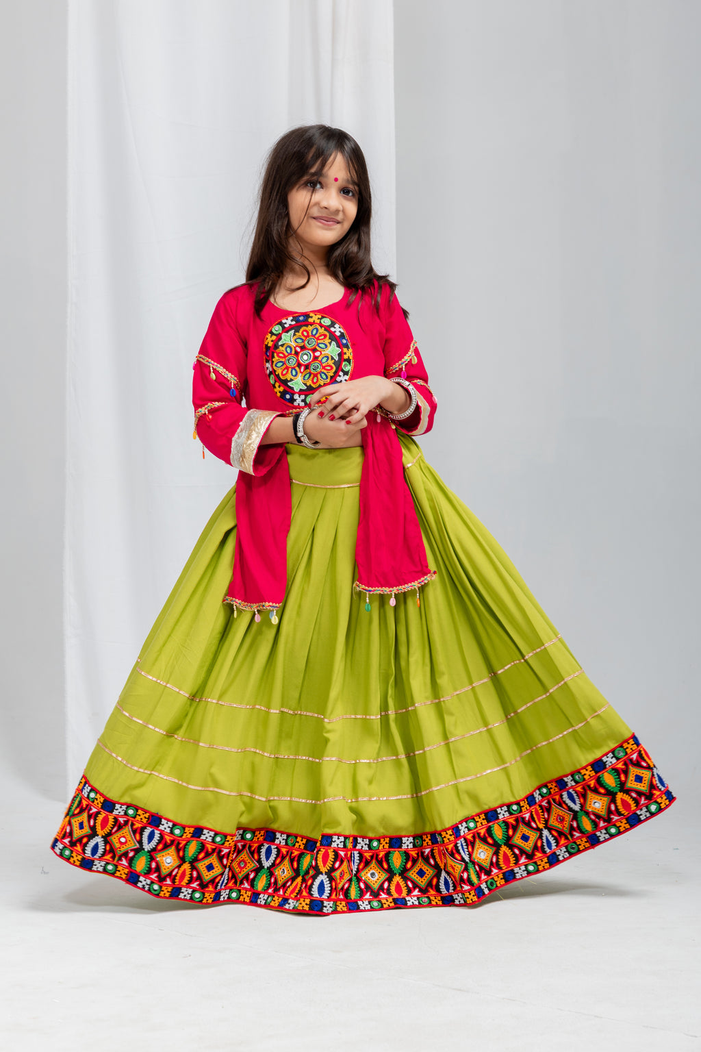 Pure Rayon Mirror Work Kids Navratri Lehenga