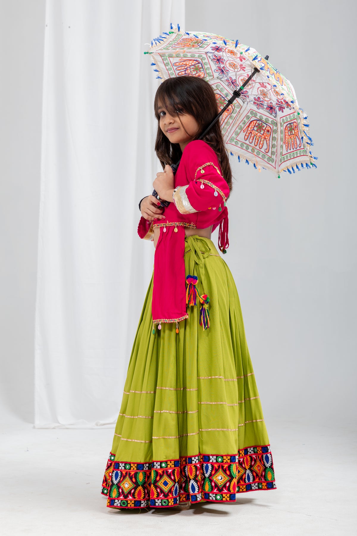 Pure Rayon Mirror Work Kids Navratri Lehenga