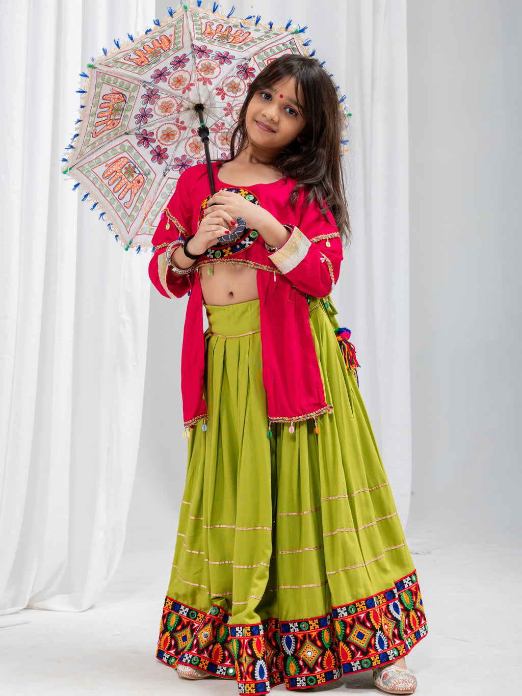 Pure Rayon Mirror Work Kids Navratri Lehenga