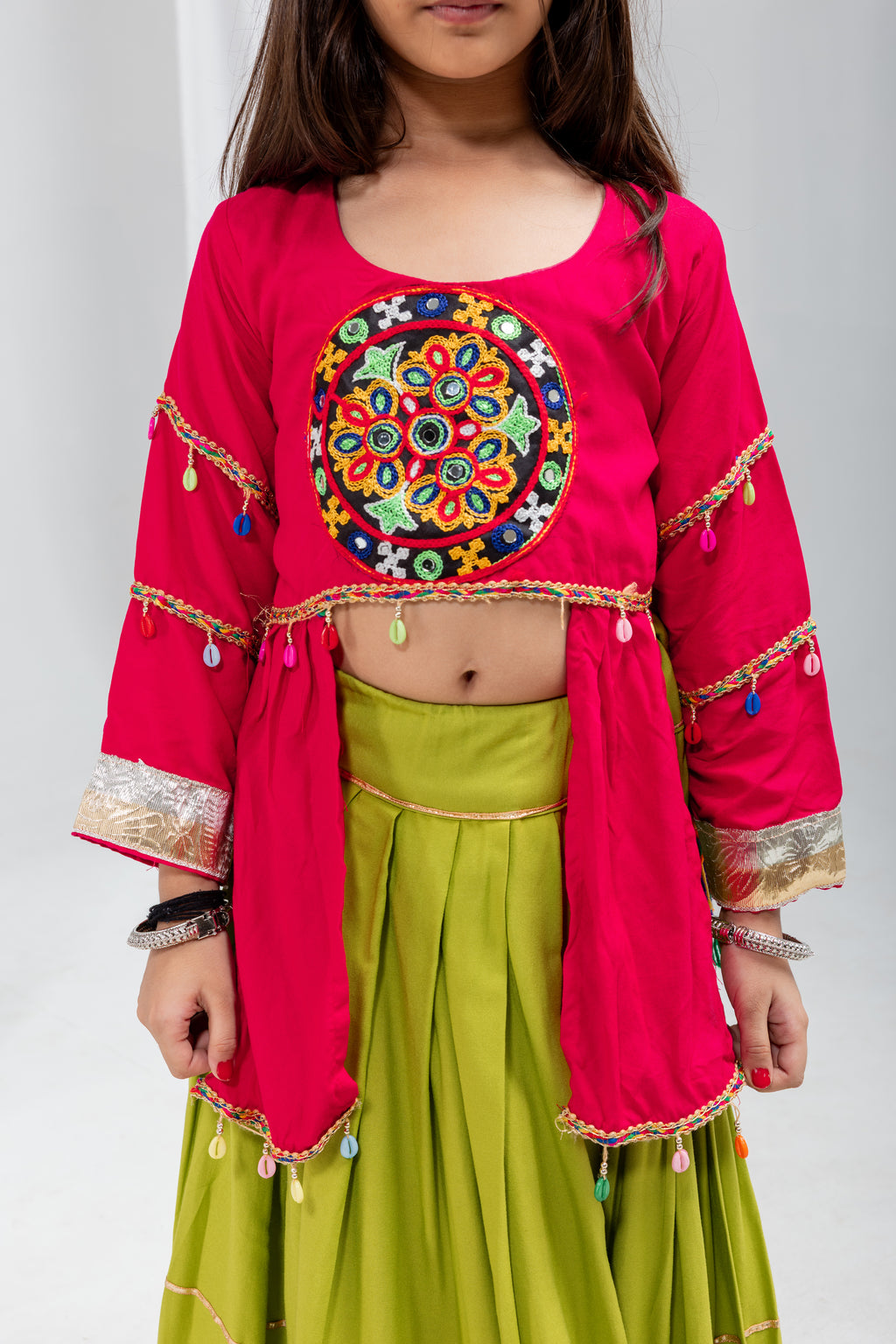 Pure Rayon Mirror Work Kids Navratri Lehenga