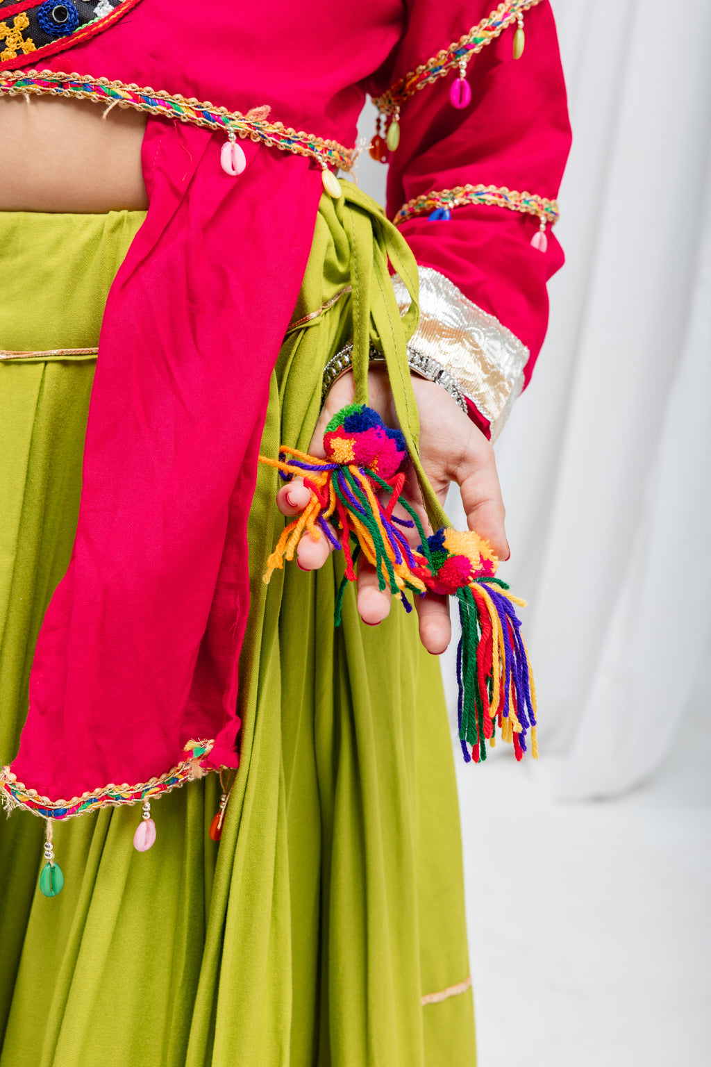 Pure Rayon Mirror Work Kids Navratri Lehenga