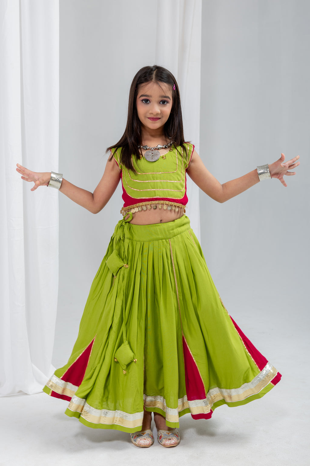 Pure Rayon Cotton Kids Navratri Lehenga With Blouse