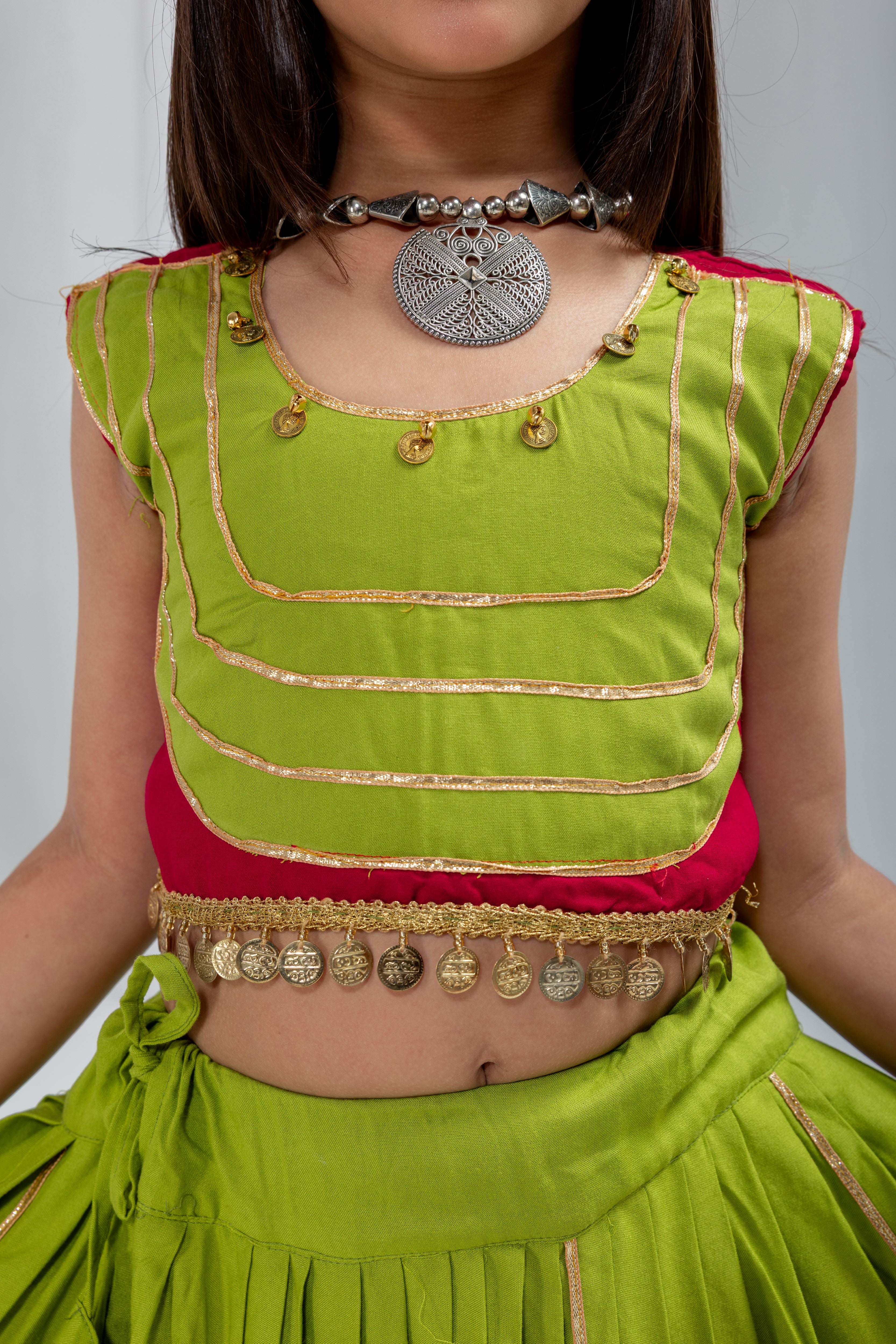 Pure Rayon Cotton Kids Navratri Lehenga With Blouse