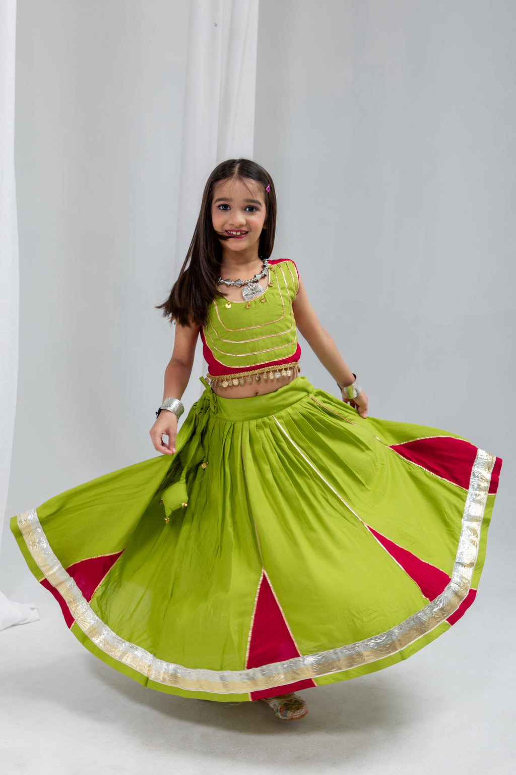 Pure Rayon Cotton Kids Navratri Lehenga With Blouse