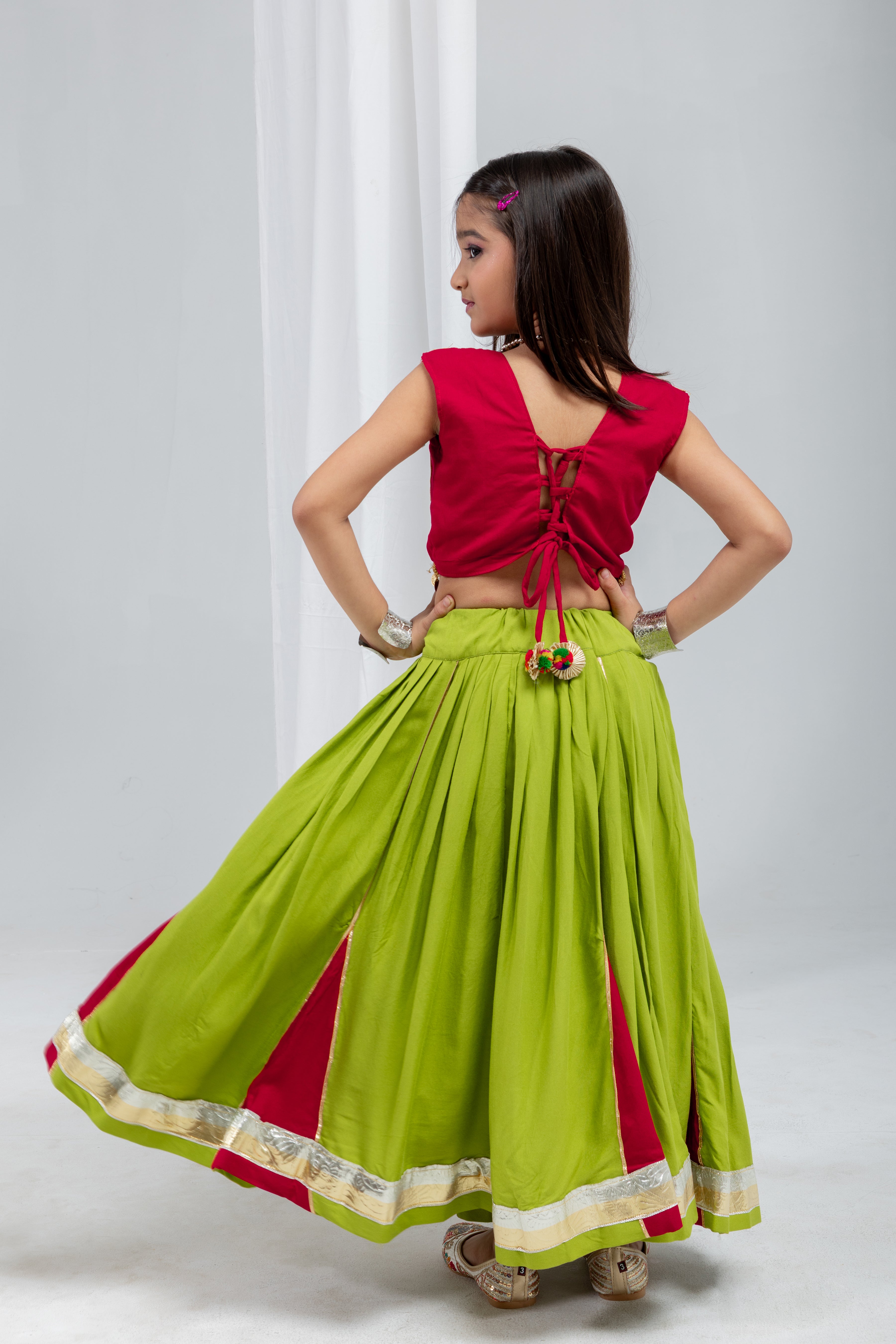 Pure Rayon Cotton Kids Navratri Lehenga With Blouse