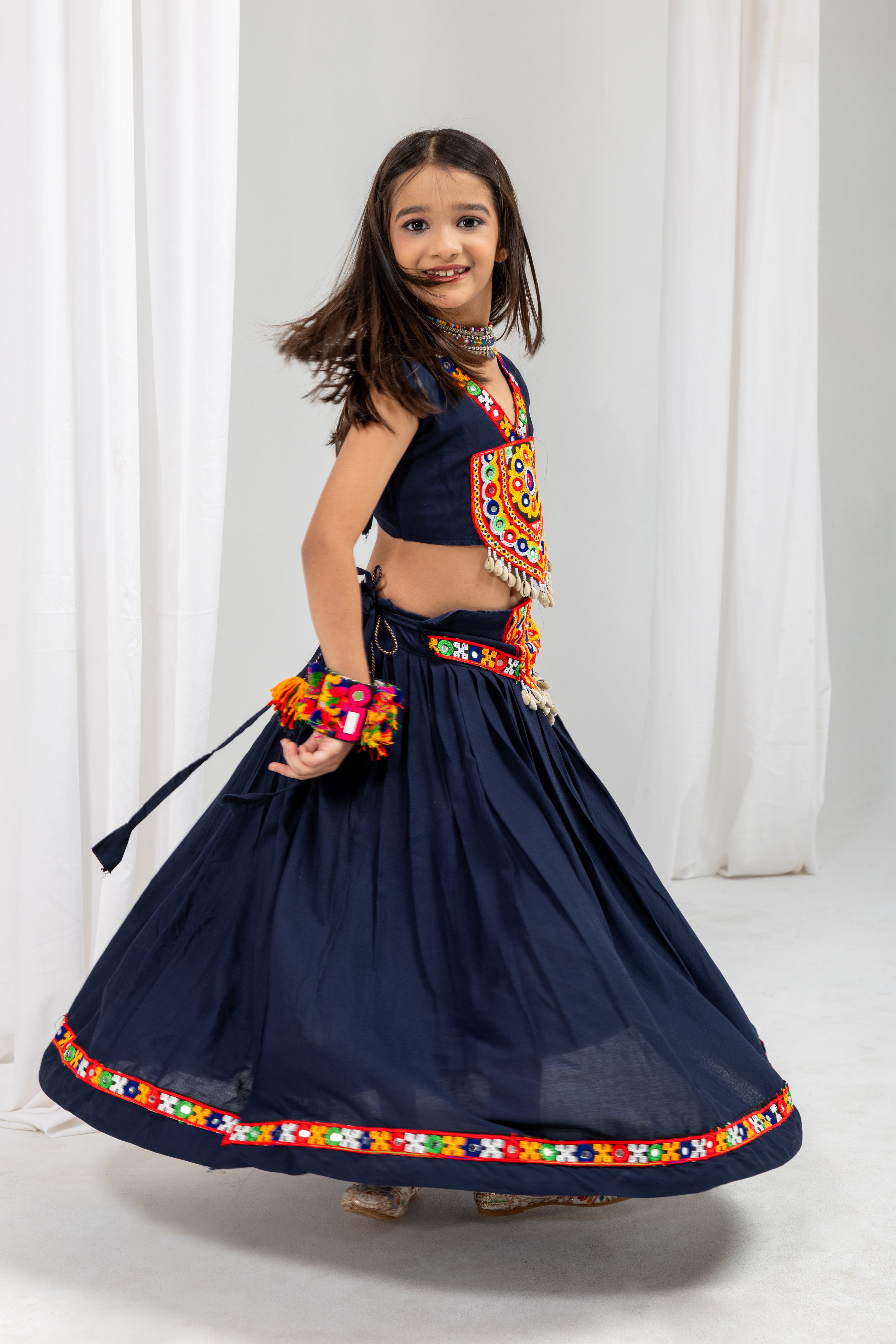 Pure Rayon Cotton Kids Navratri Lehenga With Blouse