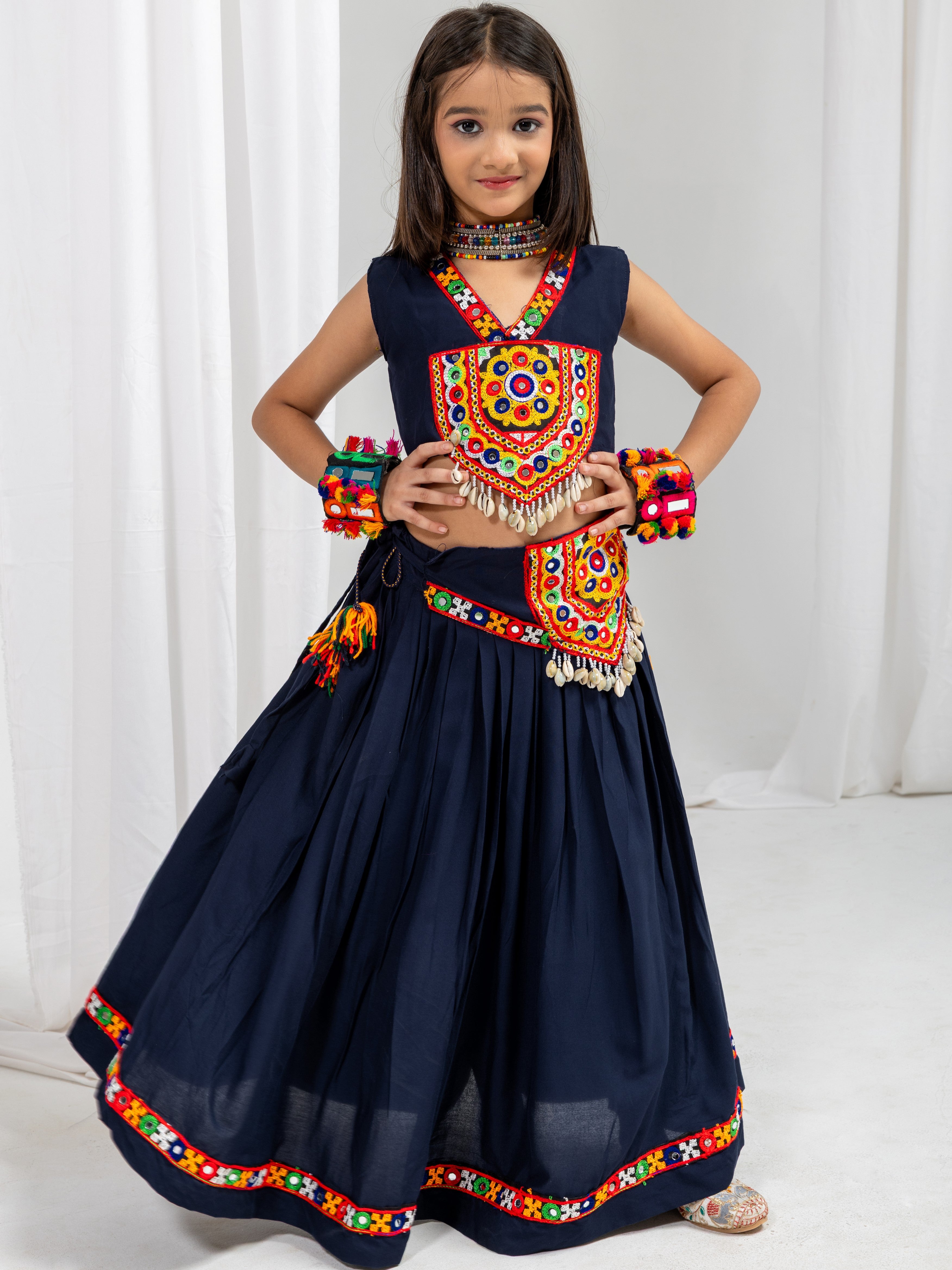 Pure Rayon Cotton Kids Navratri Lehenga With Blouse