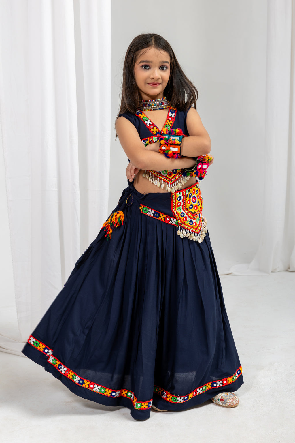 Pure Rayon Cotton Kids Navratri Lehenga With Blouse