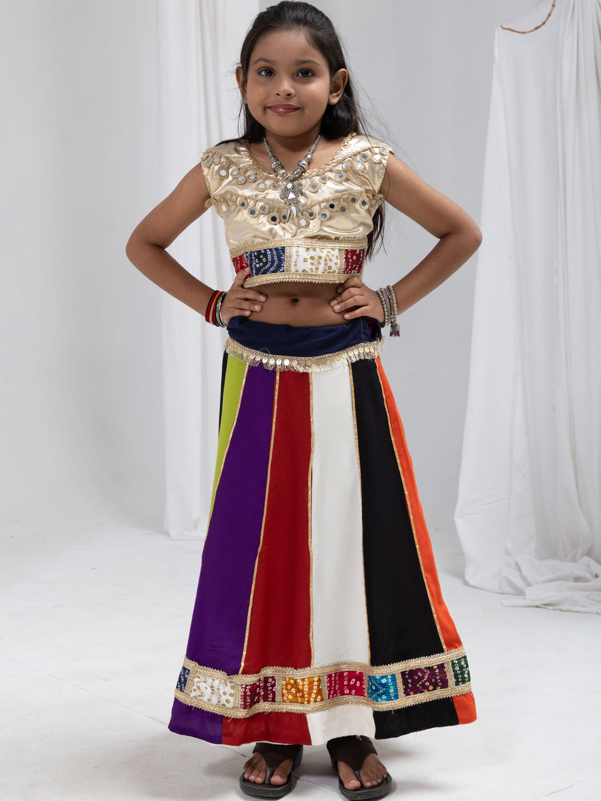 Rayon Cotton Multi Color Kids Navratri Lehenga