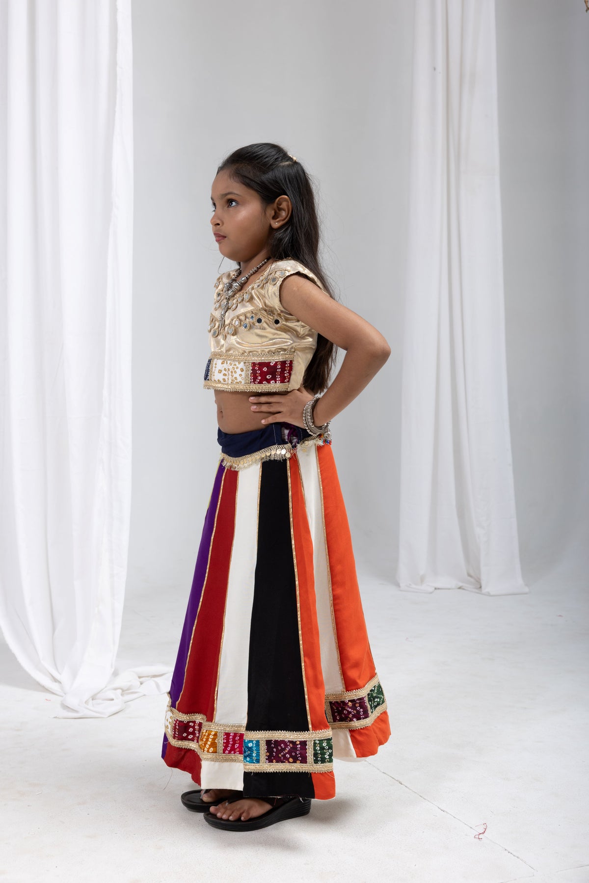 Rayon Cotton Multi Color Kids Navratri Lehenga