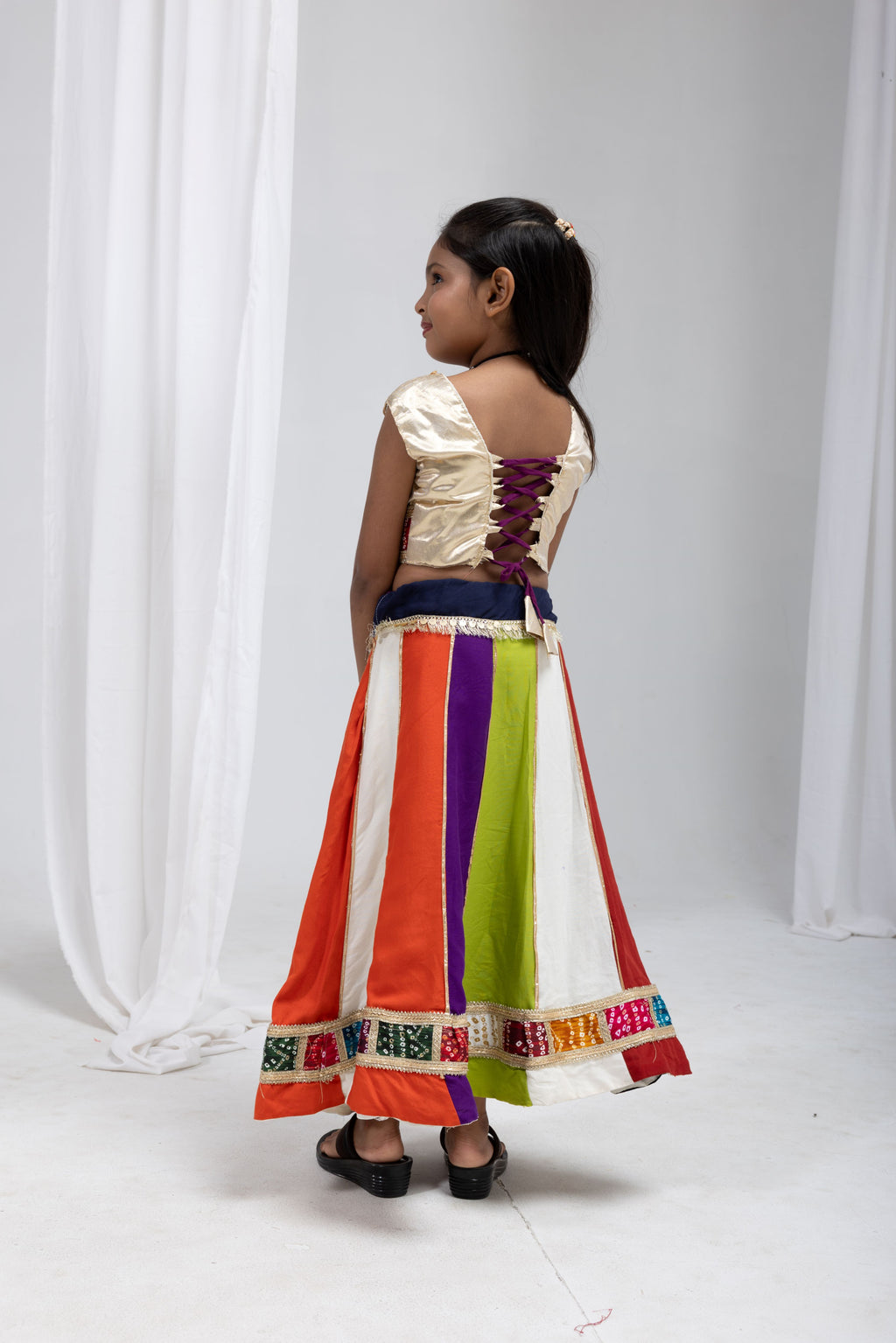 Rayon Cotton Multi Color Kids Navratri Lehenga