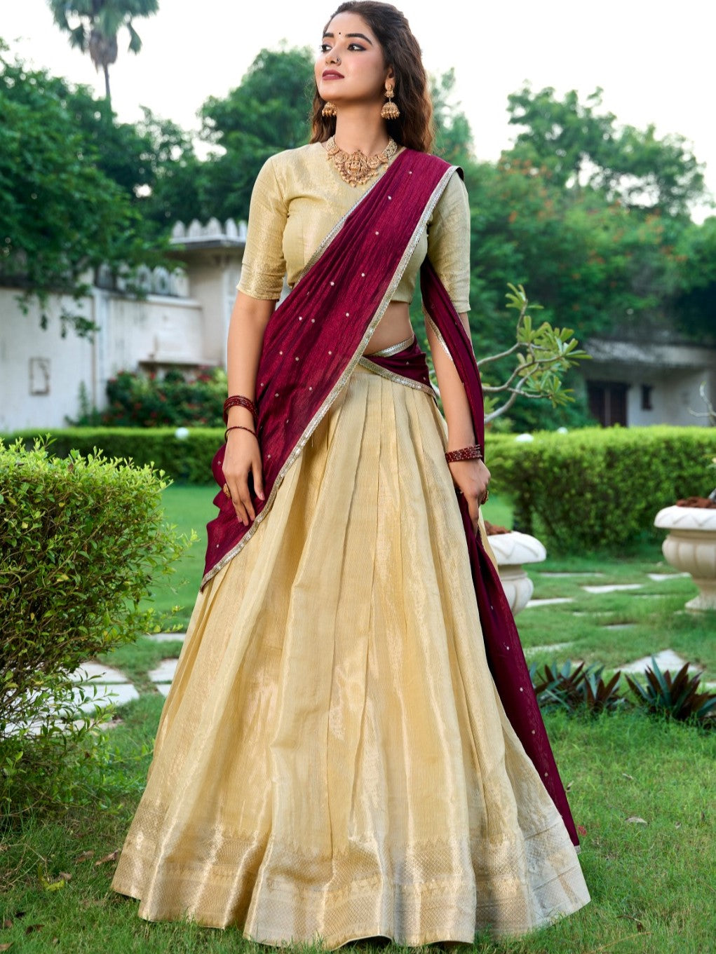 Kanchipuram Zari Weaving Lehenga With Dupatta
