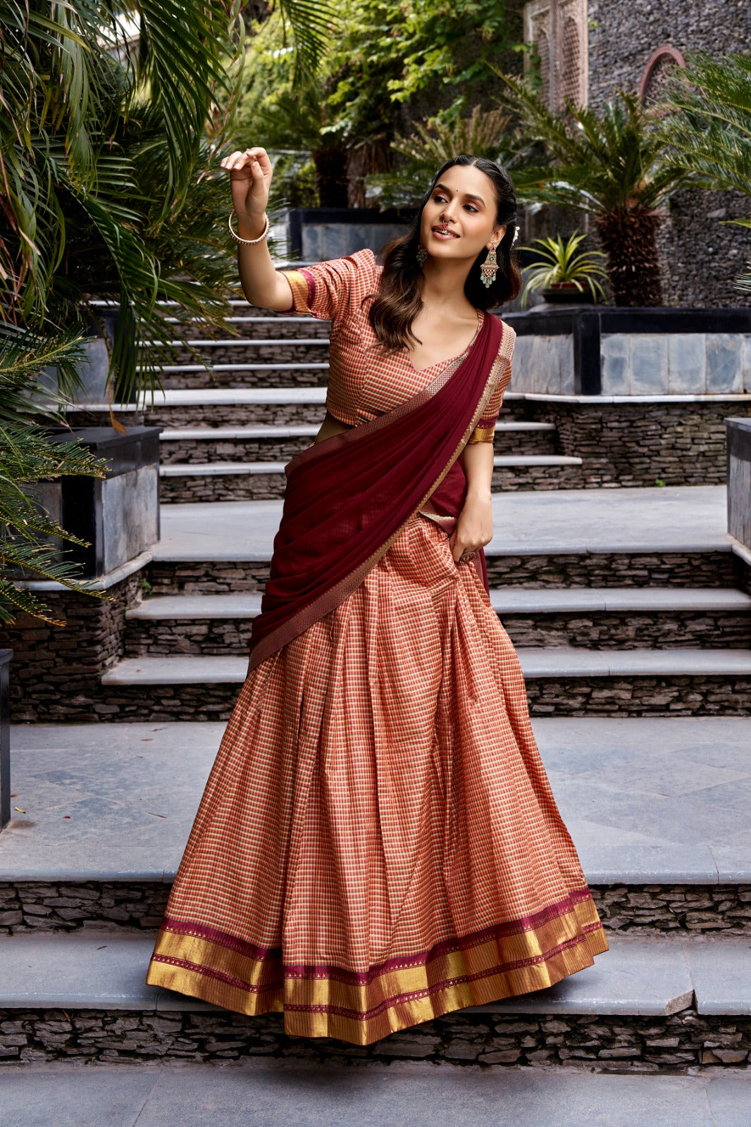 Kanchi Cotton Checks Lehenga With Dupatta&nbsp;