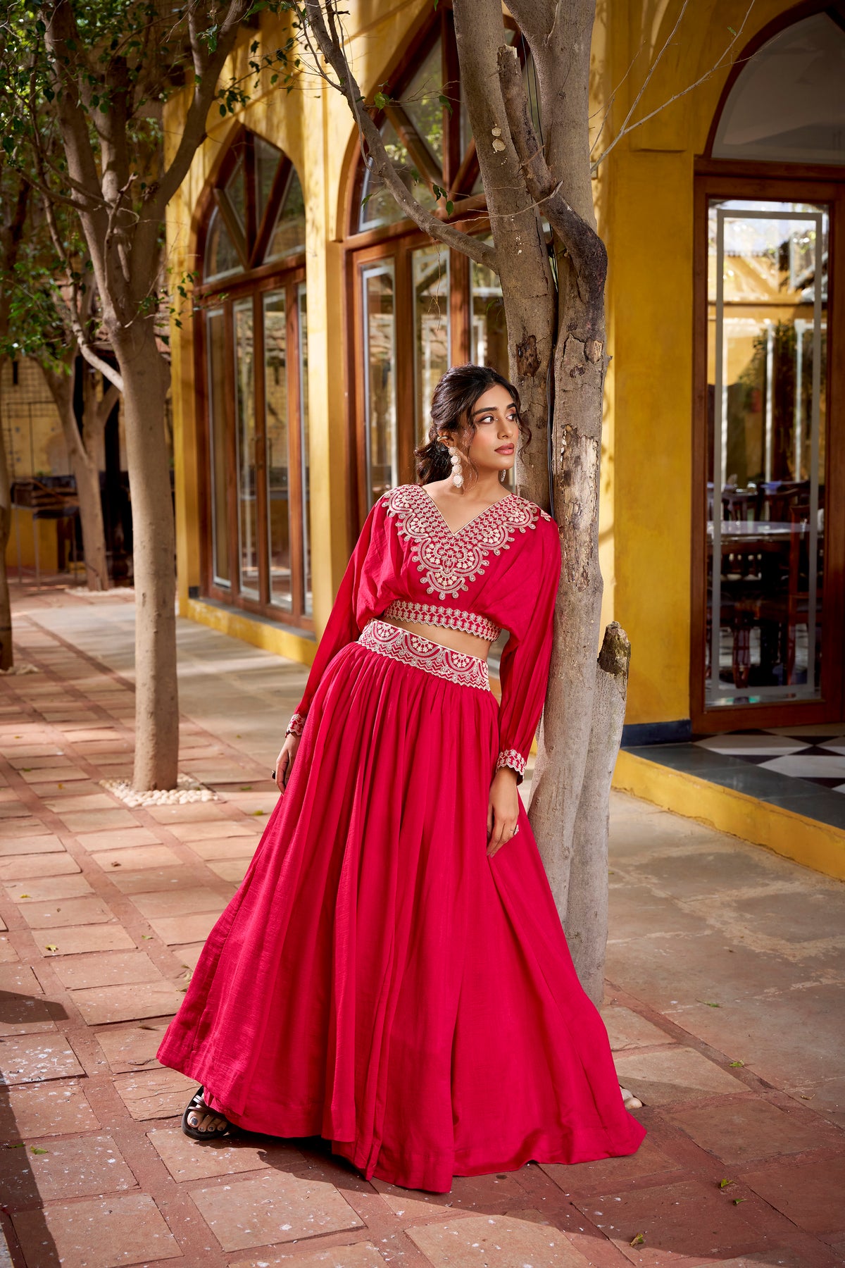 Vichitra Silk Thread Embroidered Lehenga